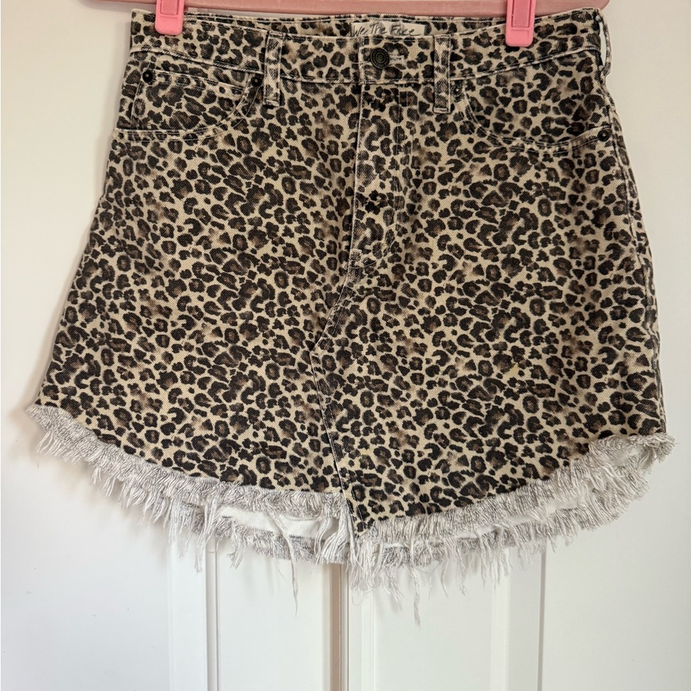 We The Free Leopard Print Jean Shorts with Frayed Hem